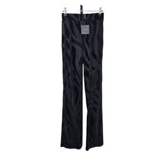 JLUXLABEL Womens High Waisted Wide Leg Zebra Print Velvet Pant, Black, Small